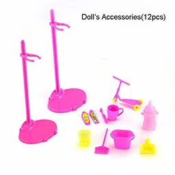 iDream Doll Accessories Set (100 Pcs) Includes Shoes, Bags, Mirror, Plastic Hangers, Comb, Bracelet & More Ideal Gift for Doll Enthusiasts and Collectors,Kid, Teen, Youth,multicolor image 2