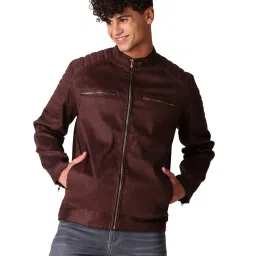 leather retail Men Regular Fit Zip-Front Bikers Jacket image 1