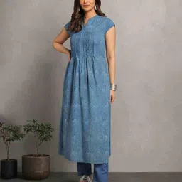 indie picks Dye Double Dabu Print Flared Kurta image 1