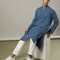 indie picks Hand Dye Natural Indigo Double Dabu Straight Long Kurta image 1