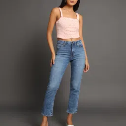 spykar Women Heavy-Wash Straight Fit Distressed Jeans image 1