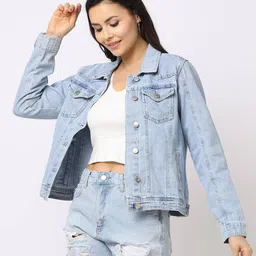 dnmx Lightly Washed Denim Jacket with Button Closure image 1