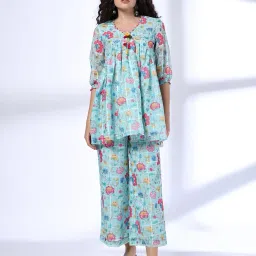 fusion Women Floral Print Empire Kurta & Pants Set image 1