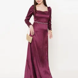 mish Embellished Gown Dress with Puff Sleeves image 1