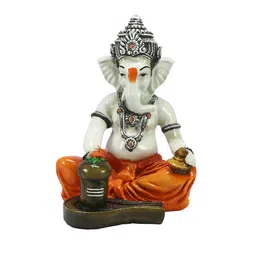 ecraftindia Lord Ganesha Worshipping Lord Shiv Pooja Decorative Spiritual Showpiece image 1