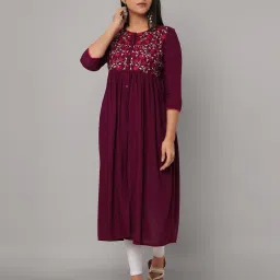 ashlee Floral Embroidered Round-Neck Flared Kurta image 1