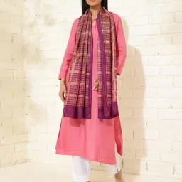 fabindia Striped Silk Stole with Contrast Border image 1