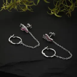 carlton london Pink with Rhodium Plated Contemporary Chain Stud Earrings - FJE3547 image 1