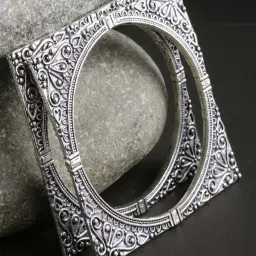 panash Set of 2 Oxidised Silver-Plated Square Shape Bangles image 1