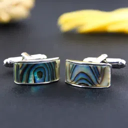 peluche Rhodium-Plated Shell Stone-Studded Cufflinks image 1