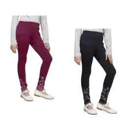 indiweaves Pack of 2 Floral Print Leggings with Elasticated Waistband image 1