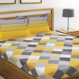 huesland 144 TC Colorblock Cotton Bedsheet with Pillow Covers image 1