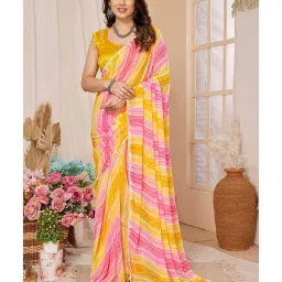 bleesbury Women Leheriya Print Pre-Stitched Georgete Saree image 1