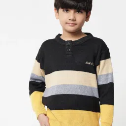 nick & jones Striped Henley Sweater with Ribbed Hems image 1