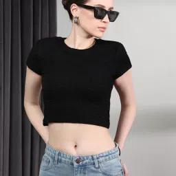 Shein Short Sleeves Textured Fitted Crop Top image 1