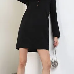 Shein Roll-Up Sleeves Textured Mini Fitted Shirt Dress-picture-36