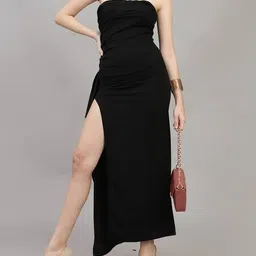 Shein Bold Strapless Front Pleated Draped Split Thigh Dress image 1