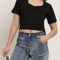 Shein Fitted Square Neck Short Sleeve Panelled Short Tshirt-picture-50