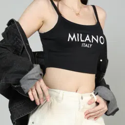 Shein Spaghetti Strap Typographic Print Cami Crop Top image 1