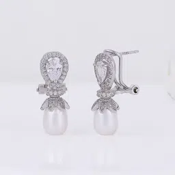 giva 925 Sterling Silver Zircon Pearl Drop Earrings image 1