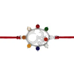 iski uski 925 Silver Designer Om Navratan Rakhi image 1