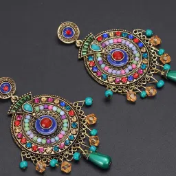 shining diva 8732ER Crystal-Studded Boho-Style Dangler Earrings image 1