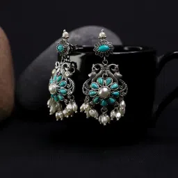 arte 925 Sterling Sliver Floral Design Drop Earrings image 1