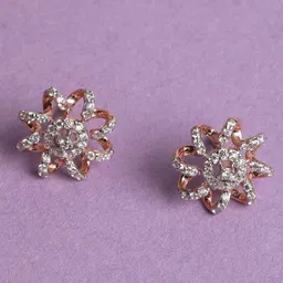 clara Sterling Sliver Rose-Gold-Plated Stone-Studded Stud Earrings image 1