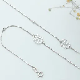 zavya Sterling Silver Lotus Beaded Anklet image 1
