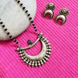 arte Women Sterling Silver Beaded Mangalsutra & Earrings Set image 1
