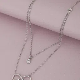 carlton london Sterling Silver Dangling Infinity & Solitaire Double Chain Necklace image 1