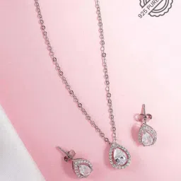 miss highness Women Sterling Silver Teardrop Necklace & Earrings Set image 1