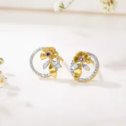 p n gadgil jewellers Women Yellow Gold Floral Stud Earrings image 1