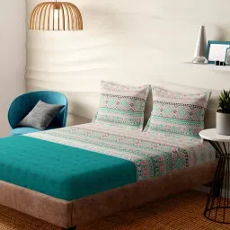 portico Printed King Size Cotton Bedsheet Set image 1