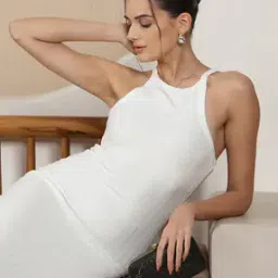 Shein Elegant Midi Length Ribbed Pattern Sheath Dress-picture-51