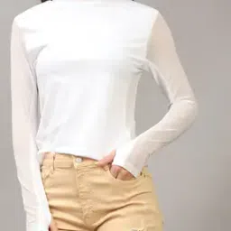 Shein Mock Neck Mesh Sleeves Semi-Sheer Panelled Top-picture-11