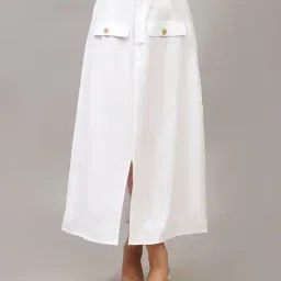 Shein Front Slit Midi A-Line Skirt with Mock Pockets image 1