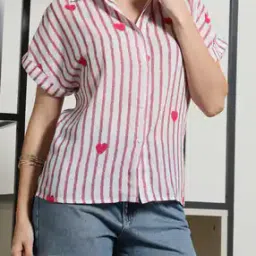Shein Extended Short Sleeve Novelty Print Striped Shirt-picture-15