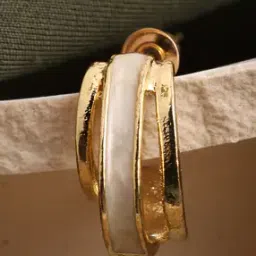 Shein Women Gold Layered Twist Design With White Inlay Hoop Earrings-picture-52