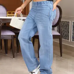 Shein Full Length Elasticated Waist Mid Wash Jeans-image-34