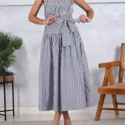 Shein Sleeveless Tie-Up Detail Striped A-Line Midi Dress-picture-21