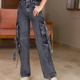 Shein Full Length Stone Wash Carpenter Style Cargo Jeans-picture-29
