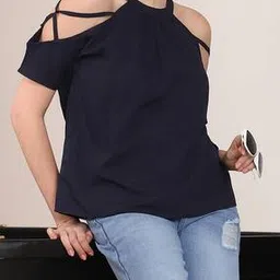 Shein Cold Shoulder Criss-Cross Strap Sleeve Pleated Top-picture-41