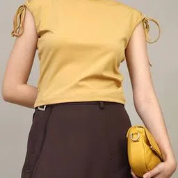 Shein Tie-Up Extended Sleeve Boat Neck Fitted Short Top-picture-12