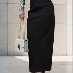 Shein Party Elasticated Waist Side Ruched Maxi Slit Skirt-image-40