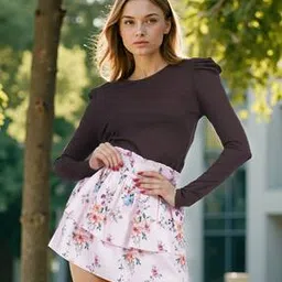 Shein Medium Length Full Puff Sleeves Ribbed Fitted Top-picture-20