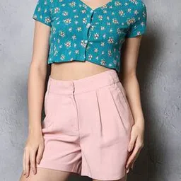 Shein Crop Length Short Sleeve Floral Print Fitted Blouse-picture-15