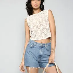 Shein Casual Crop Length Boat Neck Sleeveless Sheer Top-picture-53