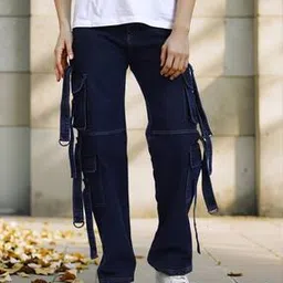 Shein Relaxed Fit Full Length Carpenter Style Clean Wash Jeans-picture-13