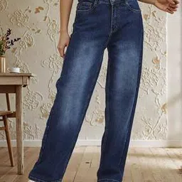 Shein Full Length Fixed Waist Mid Wash Jeans-picture-48